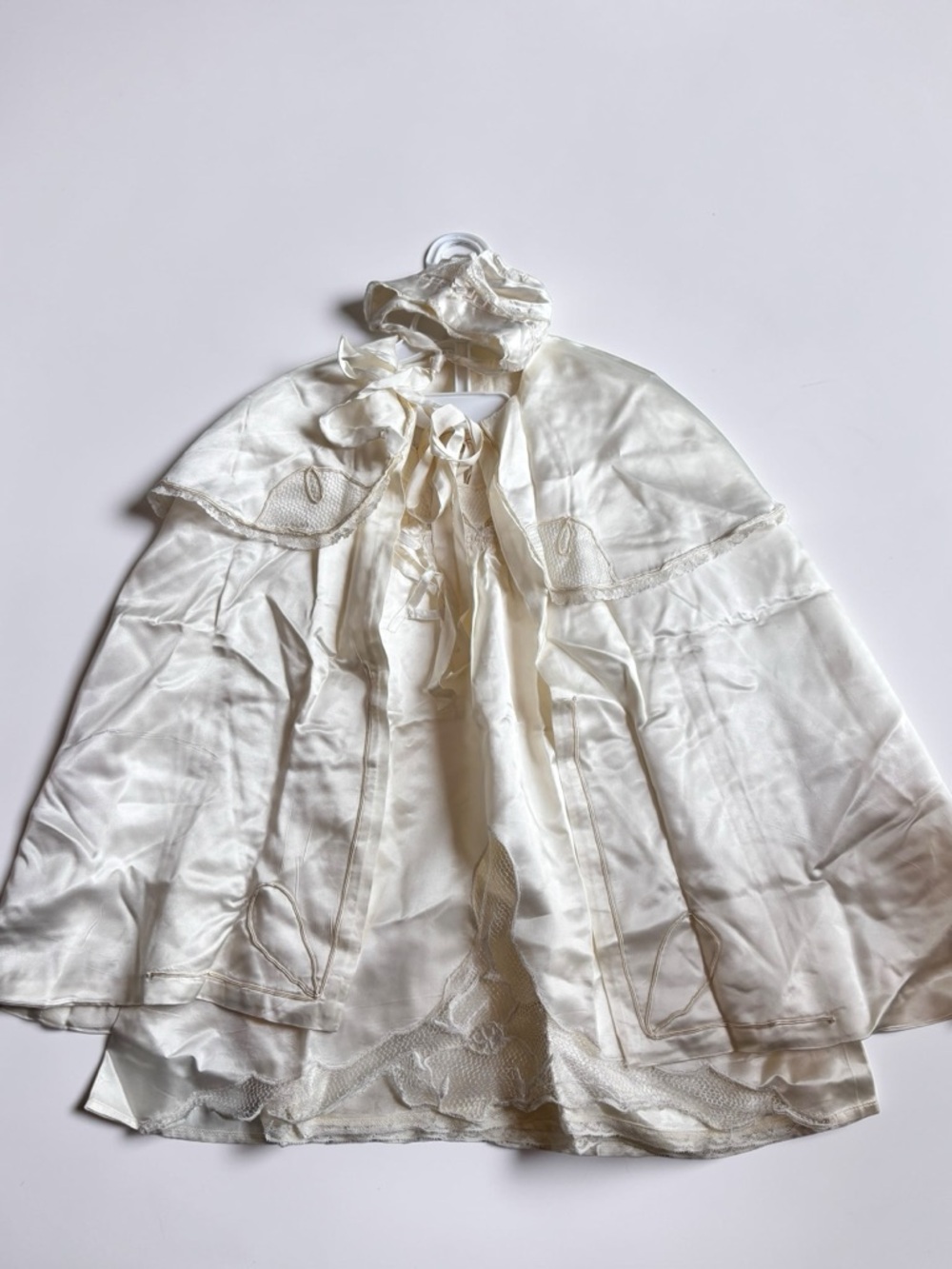 Vintage Ivory Lace Christening Dress Cape Bonnet Set